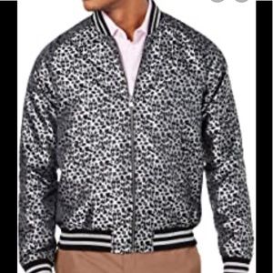 Tallia Orange silver metallic leopard bomber -M